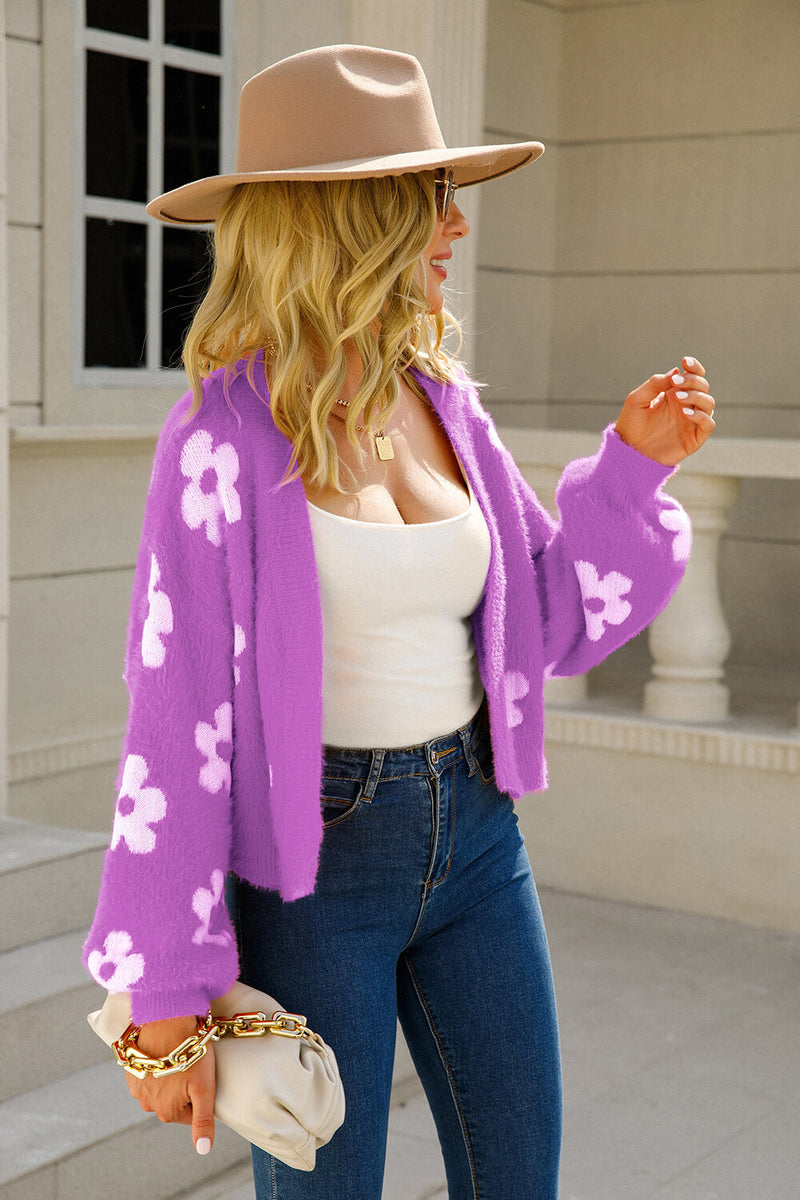 Field of Daisies Knit Cardigan - Purple