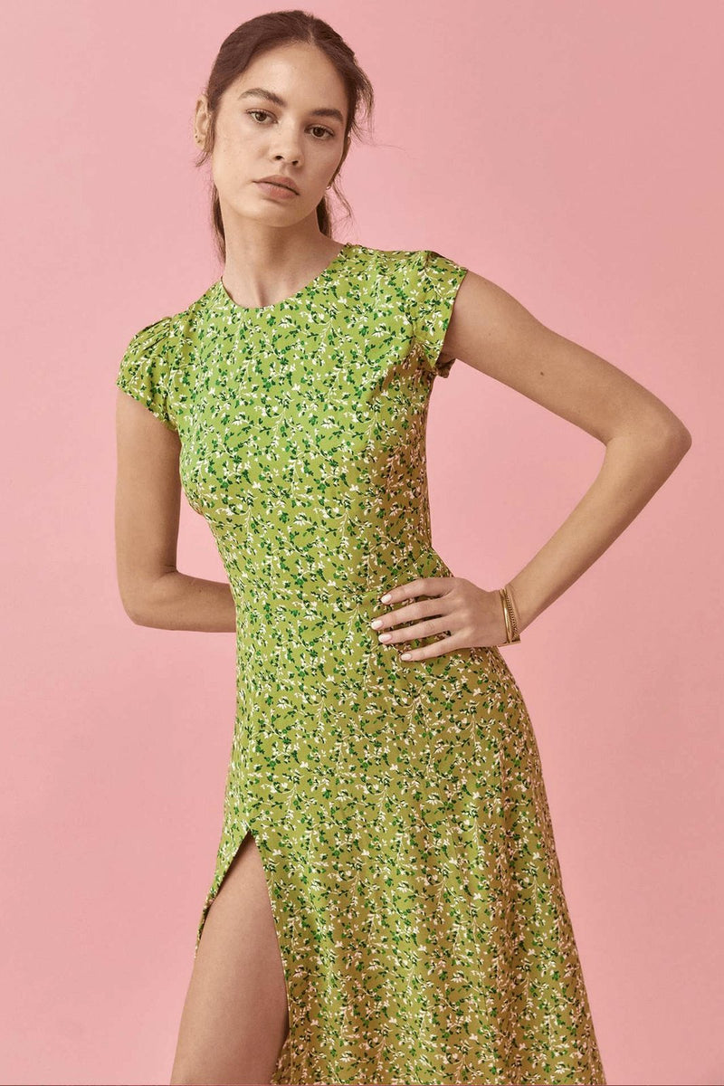Rachel Printed Round Neck Slit Midi Sundress