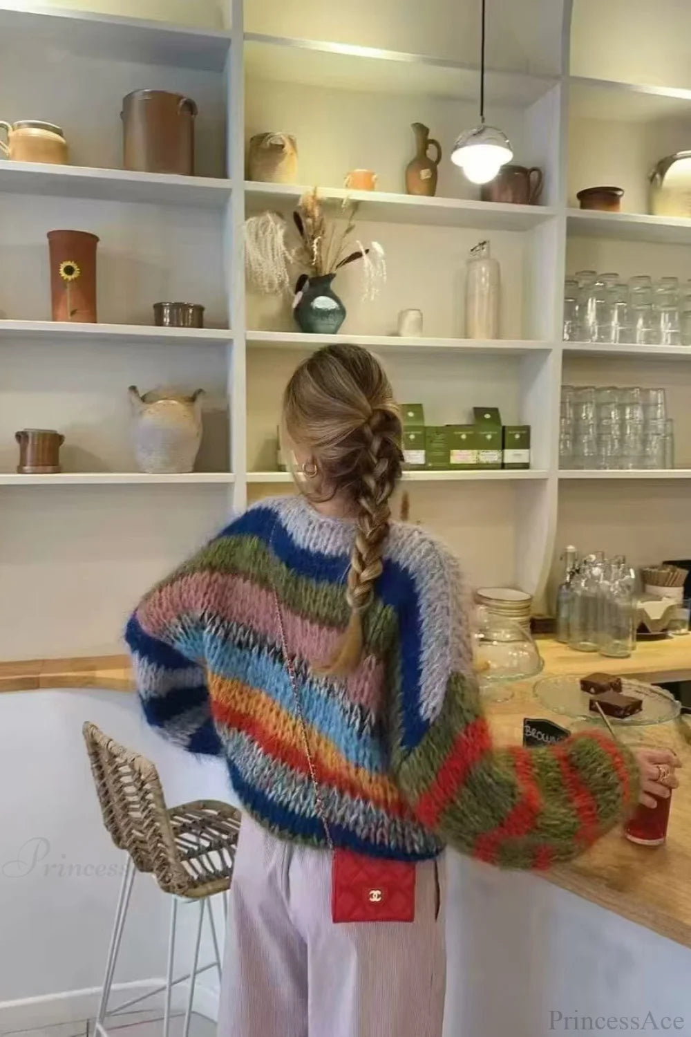 Rainbow Stripe Versatile Crewneck Long Sleeve Knit Sweater