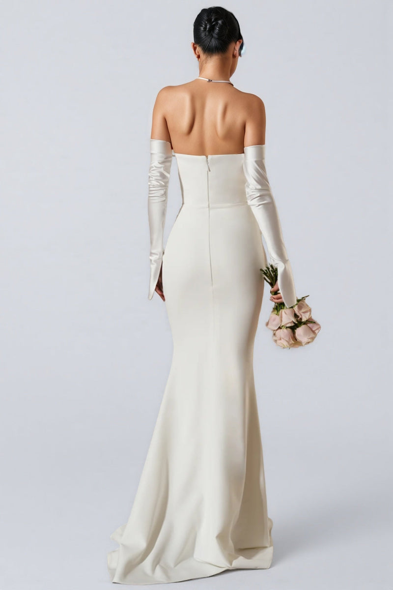 Scot White One Shoulder Long Sleeve Maxi Dress