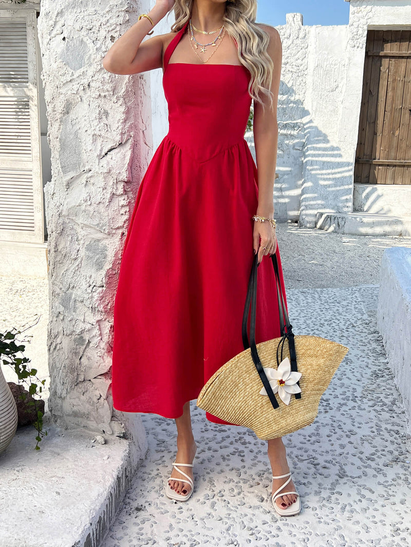 Dewy Days Halter Maxi Dress - Red
