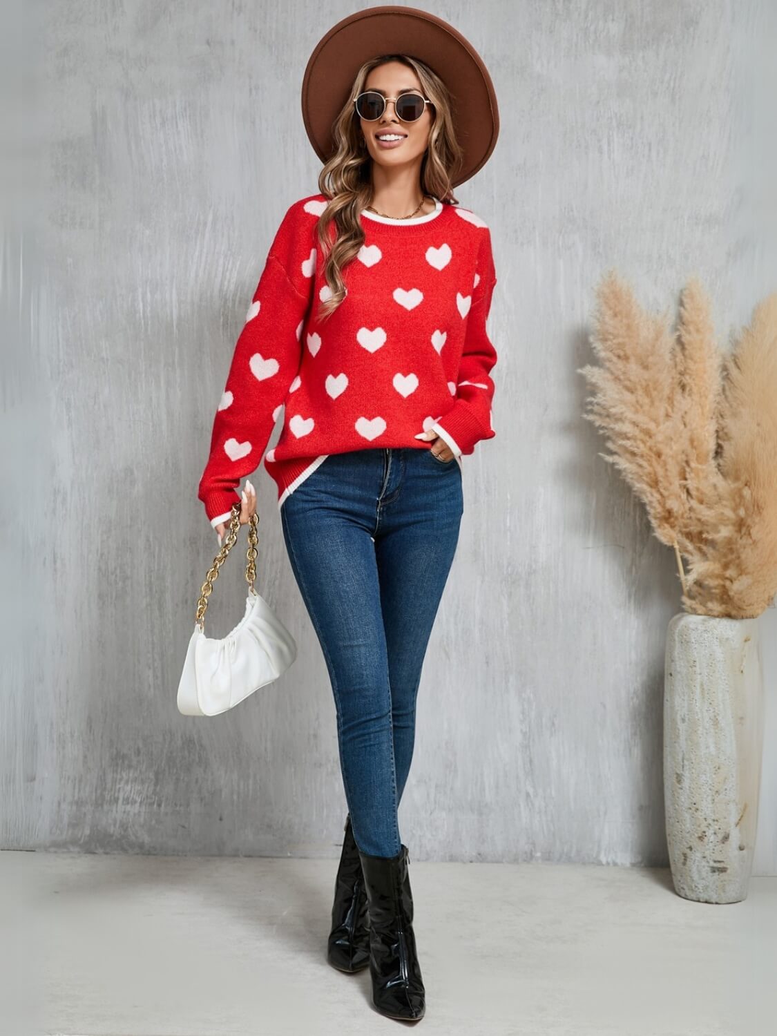 Fall in Your Heart Knit Sweater - Red