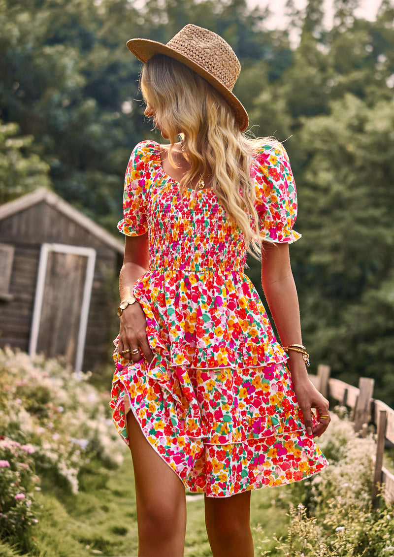Moment in Daisy Smocked Mini Dress - Red