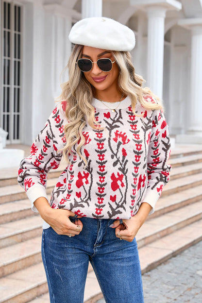 Adalia Pattern Knit Sweater - Red