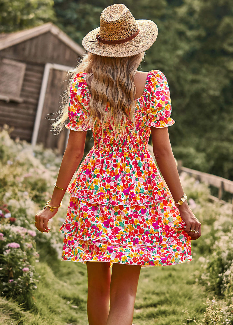 Moment in Daisy Smocked Mini Dress - Red