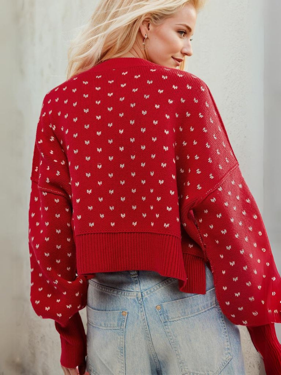 Emmie Crewneck Bow Spot Knit Sweater