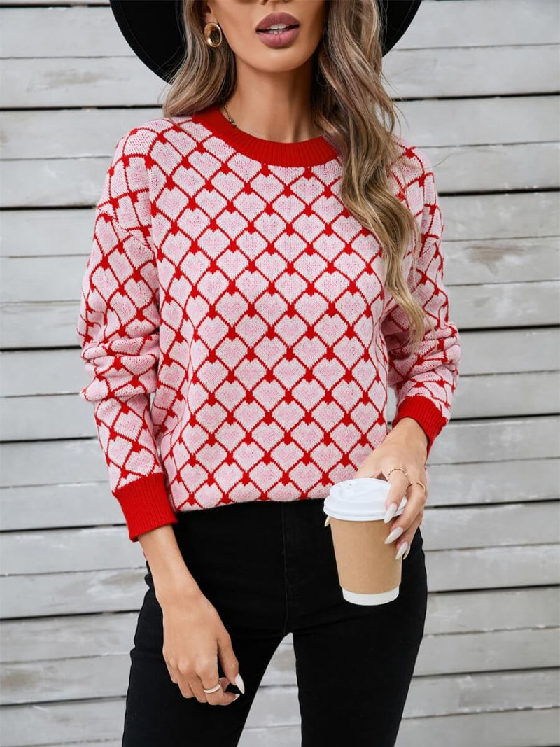 Lots to Love Check Heart Sweater - Red