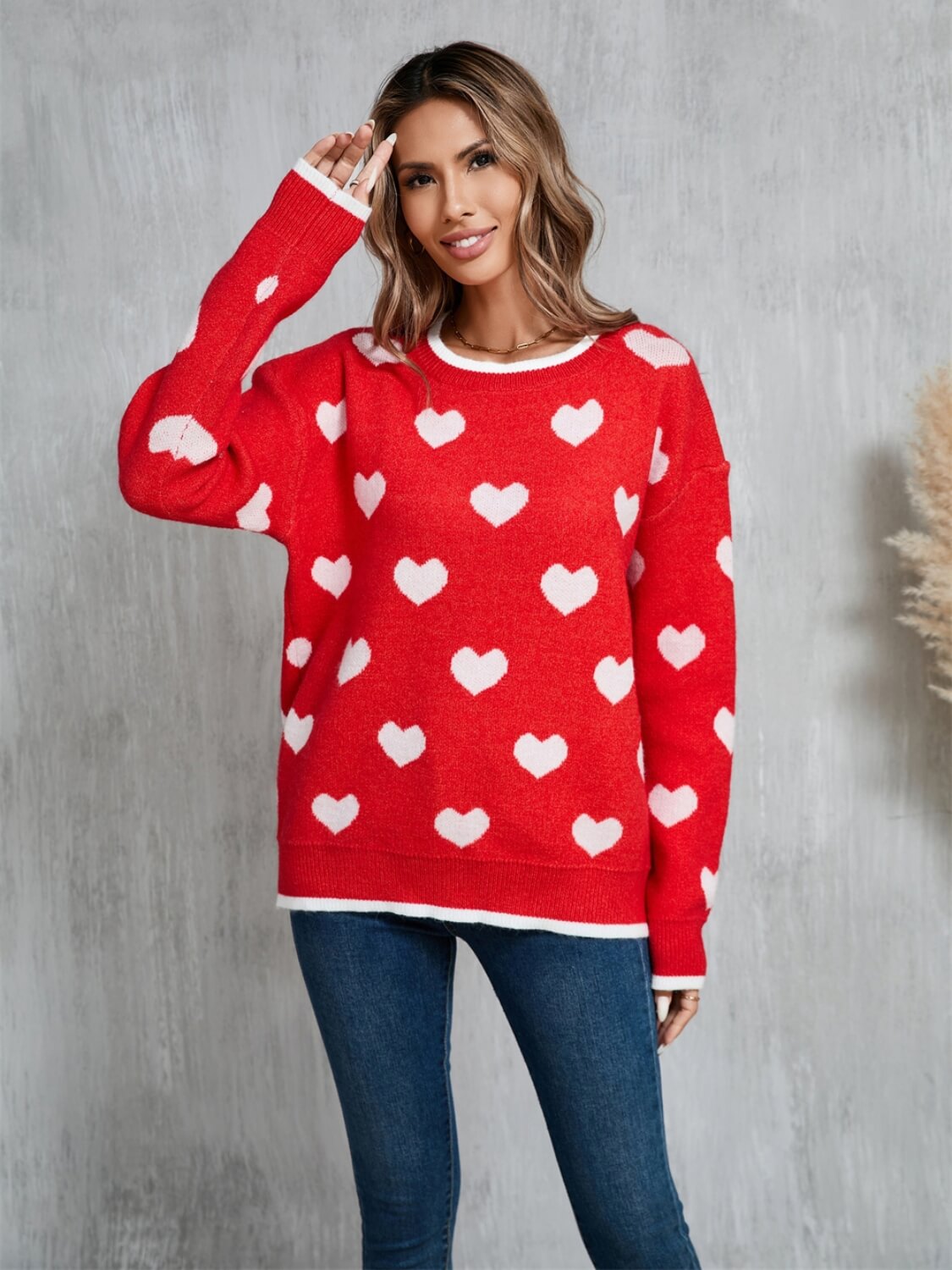 Fall in Your Heart Knit Sweater - Red