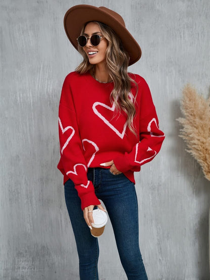 Blooming Hearts Crewneck Sweater - Red