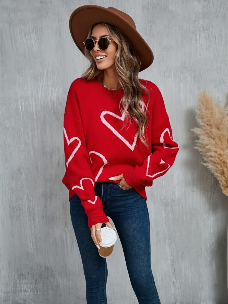 Blooming Hearts Crewneck Sweater - Red