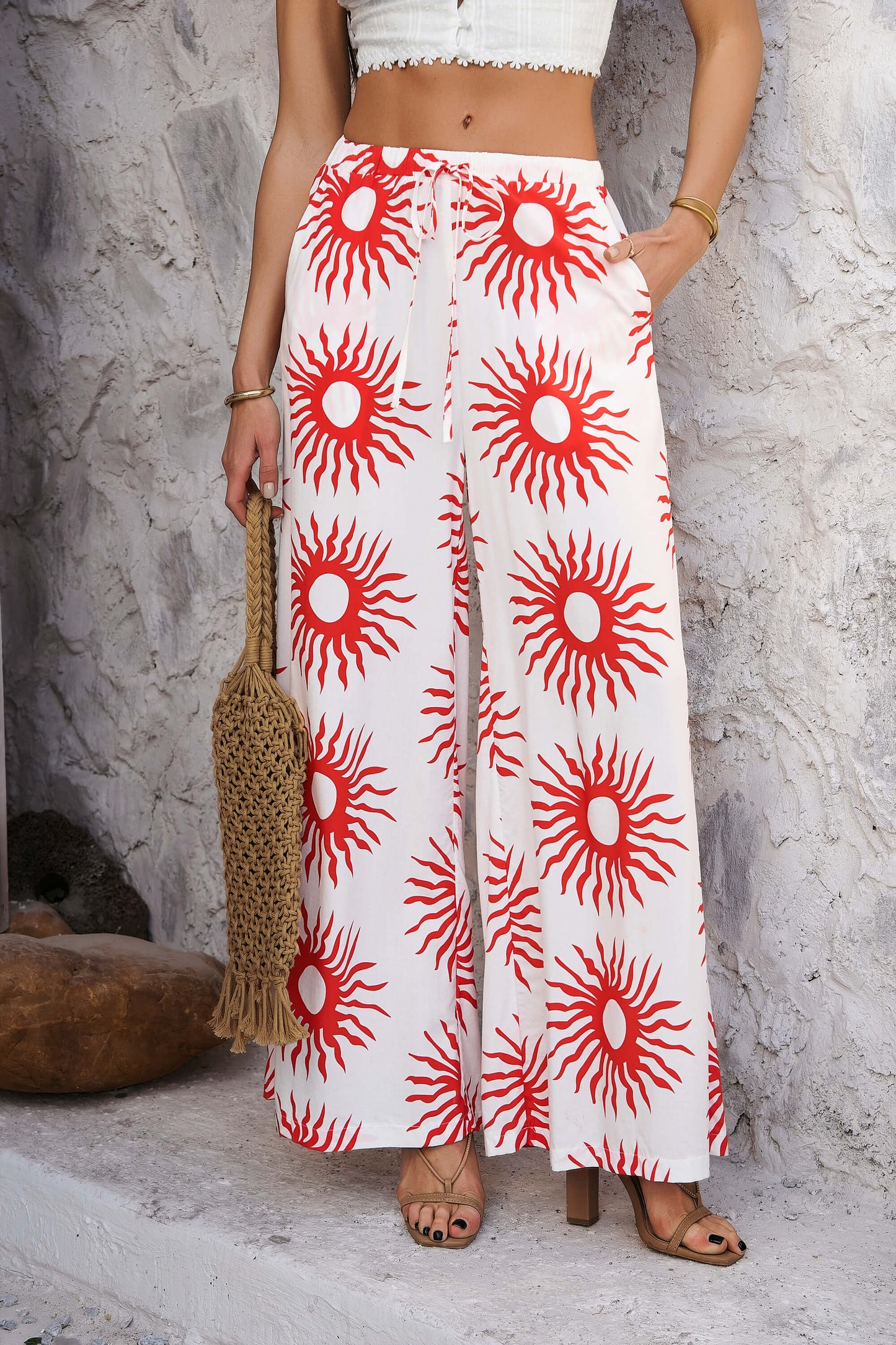Yacht Party Wide Leg Pants - Red