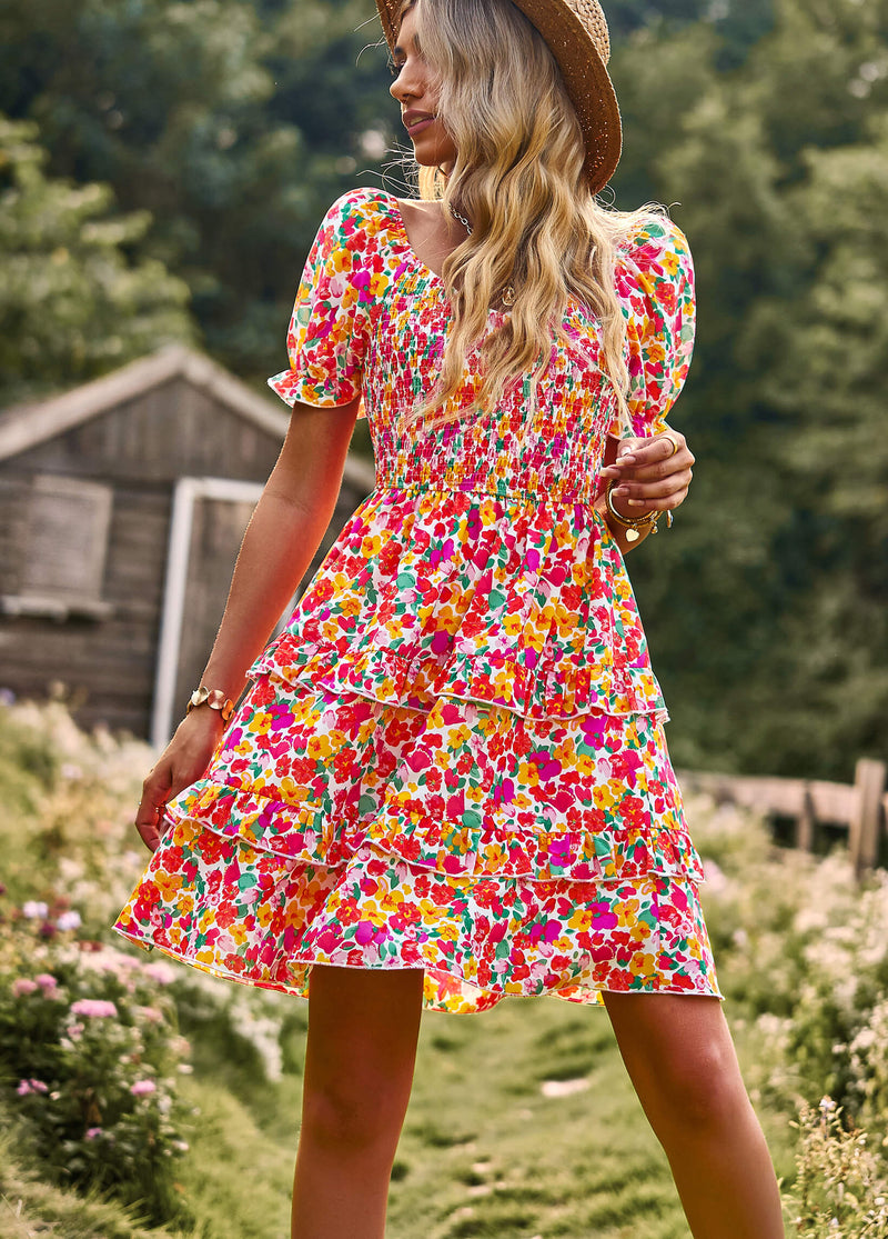 Moment in Daisy Smocked Mini Dress - Red
