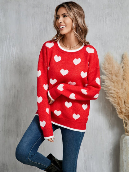 Fall in Your Heart Knit Sweater - Red