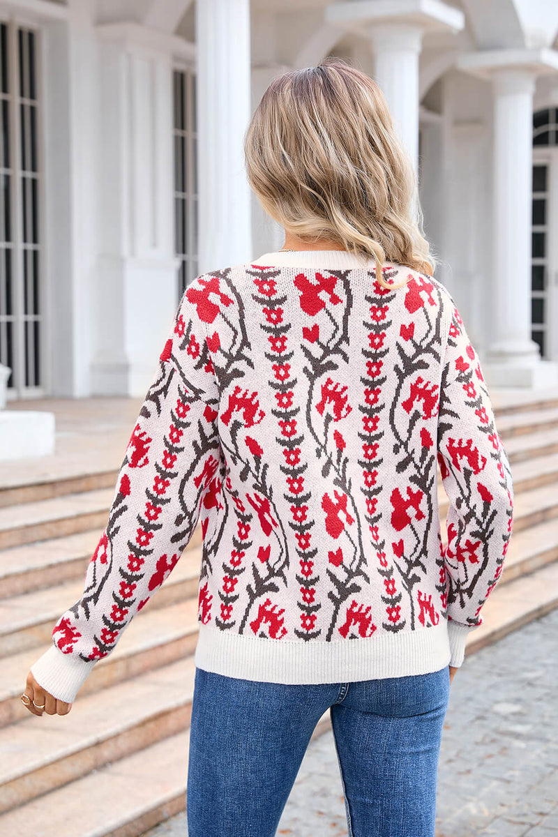 Adalia Pattern Knit Sweater - Red