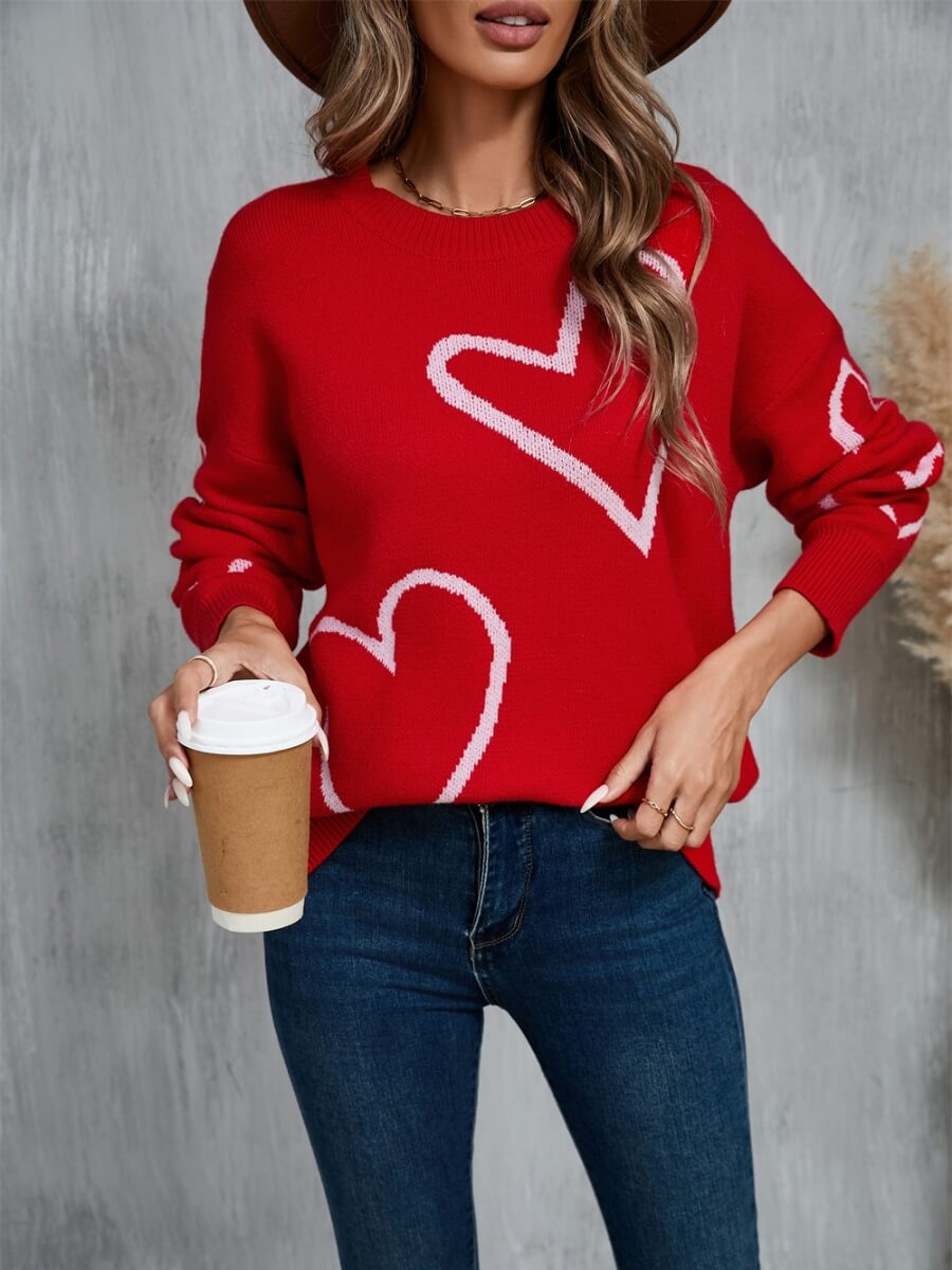 Blooming Hearts Crewneck Sweater - Red