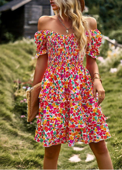 Moment in Daisy Smocked Mini Dress - Red