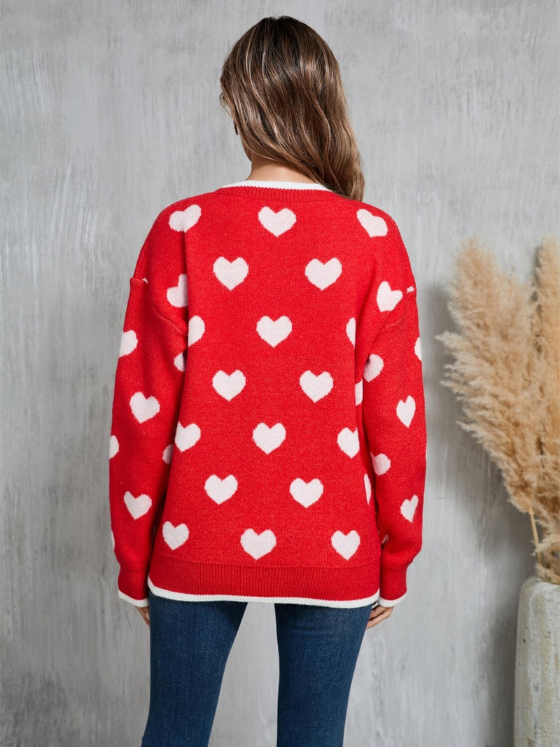 Fall in Your Heart Knit Sweater - Red