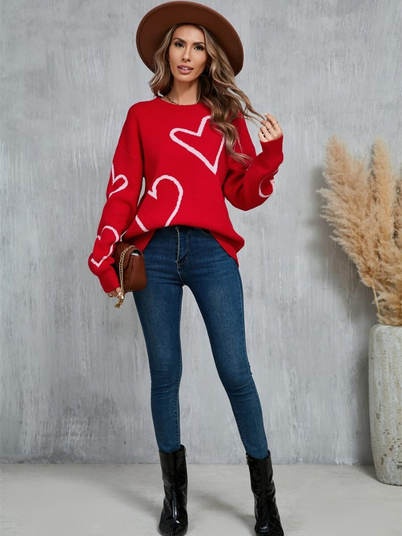 Blooming Hearts Crewneck Sweater - Red