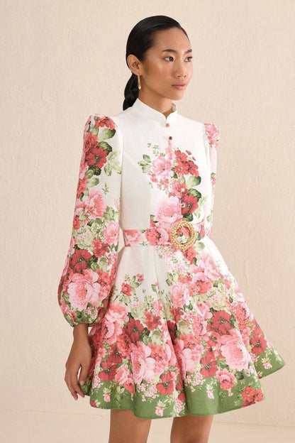 Renata Printed Balloon Sleeves Midi Dress
