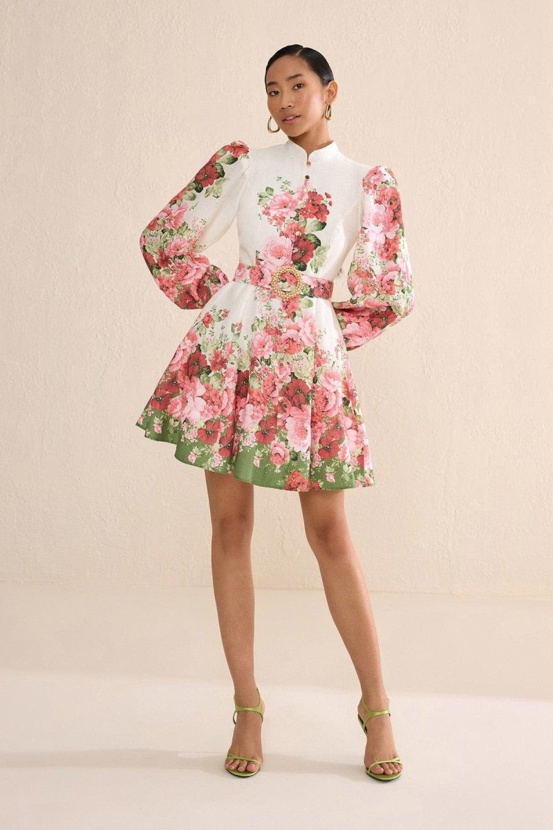 Renata Printed Balloon Sleeves Midi Dress
