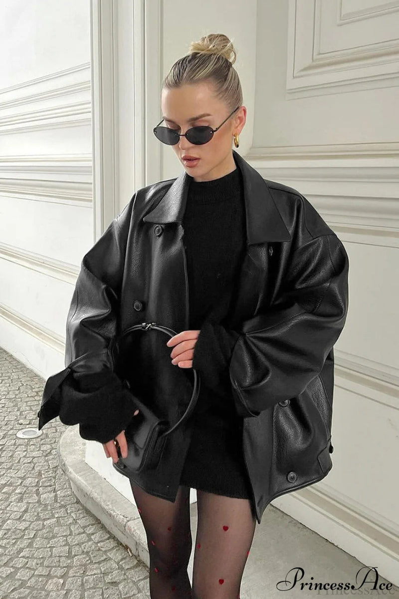 Retro Leather Blazer Collar Coat