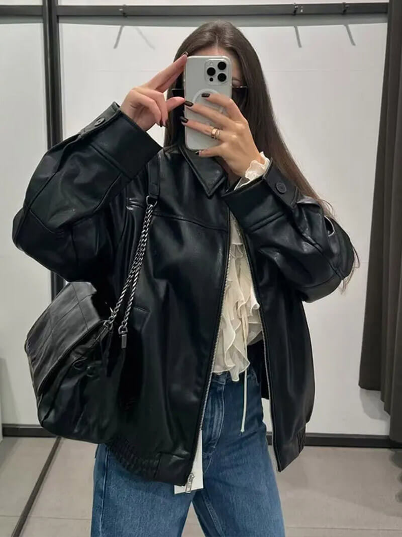 Retro Zip Faux Leather Coat