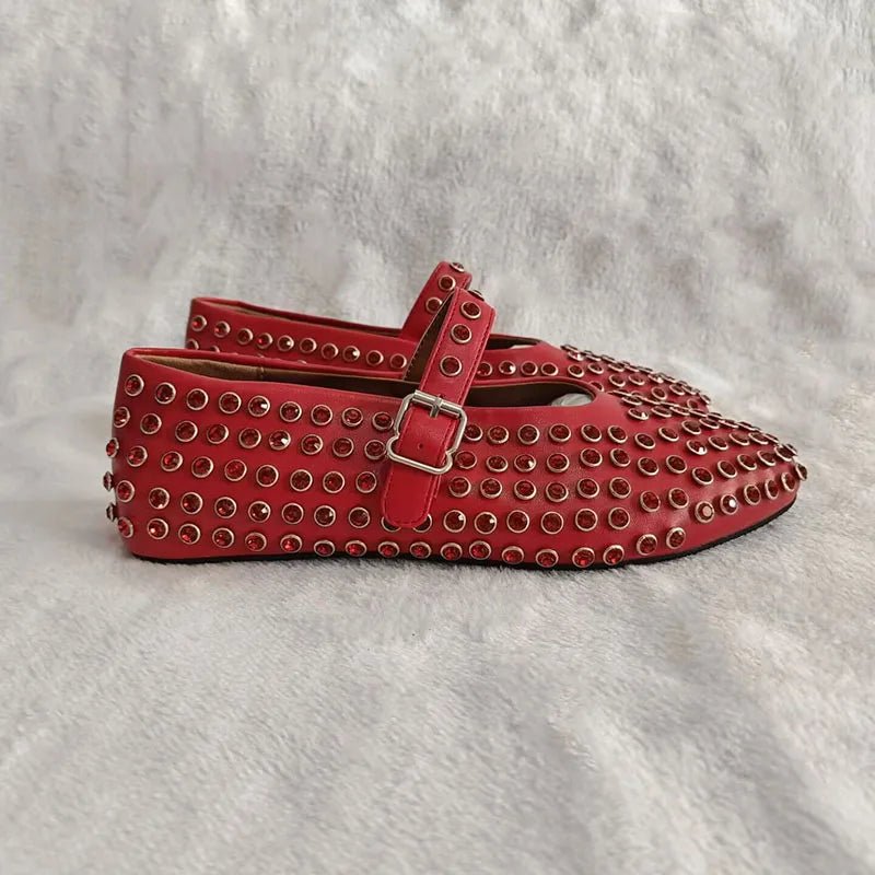 Rivet Crystal Loafers - Ballet Flats