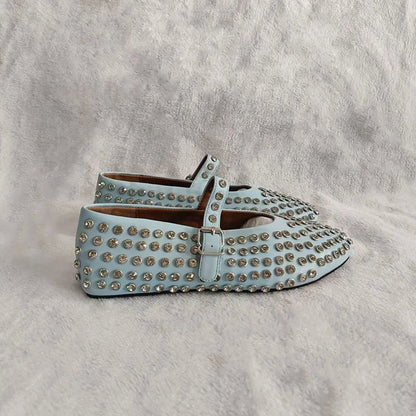 Rivet Crystal Loafers - Ballet Flats