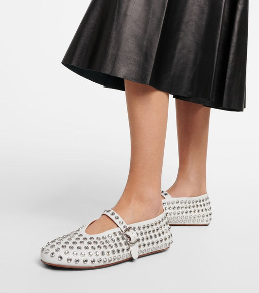 Rivet Crystal Loafers - Ballet Flats