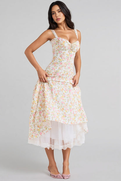 Larkt Meadow Print Cotton Bustier Midi Dress