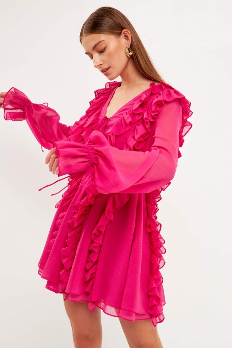 Rosalind Ruffle Tiered Lace Up A-line Mini Dress