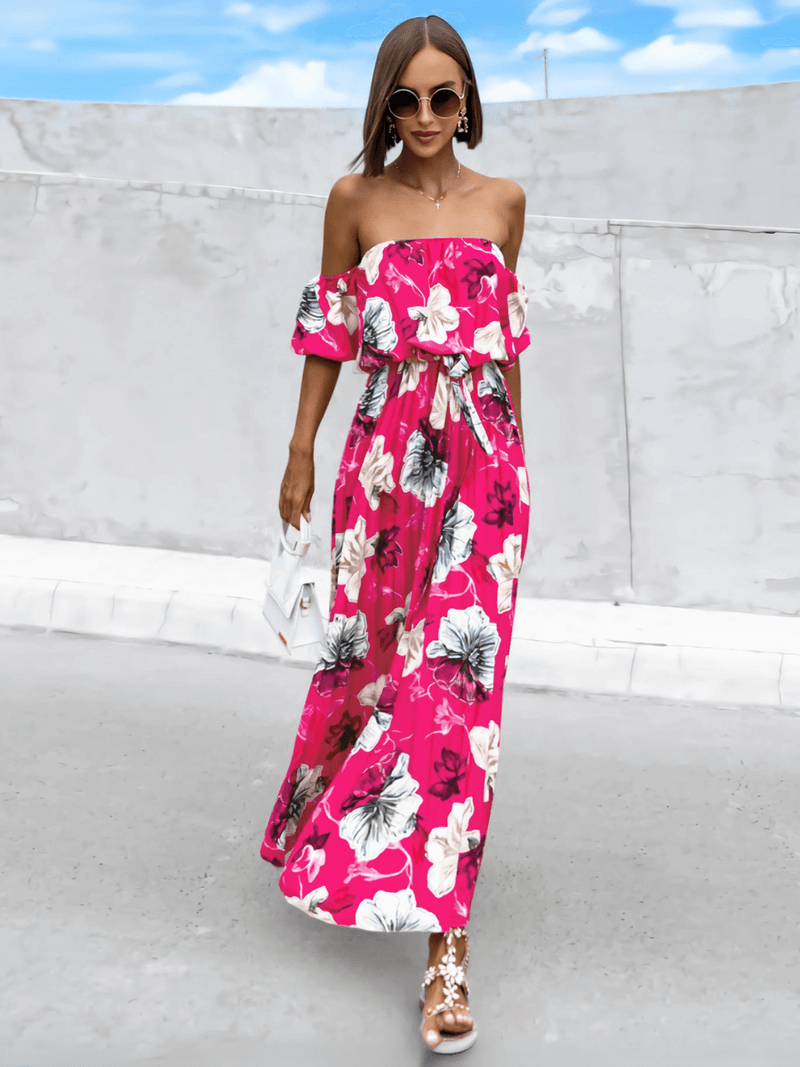 Rosalie Off the Shoulder Plisse Maxi Dress - Rose