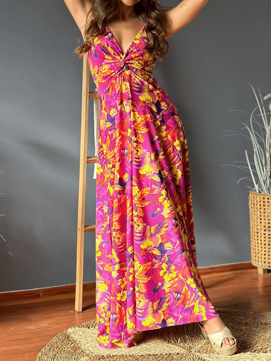 Cynthia V-neck Maxi Dress - Rose