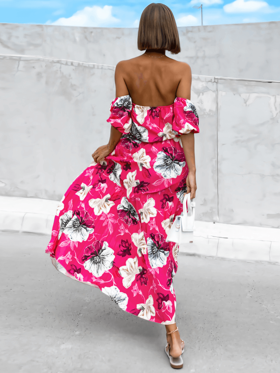 Rosalie Off the Shoulder Plisse Maxi Dress - Rose
