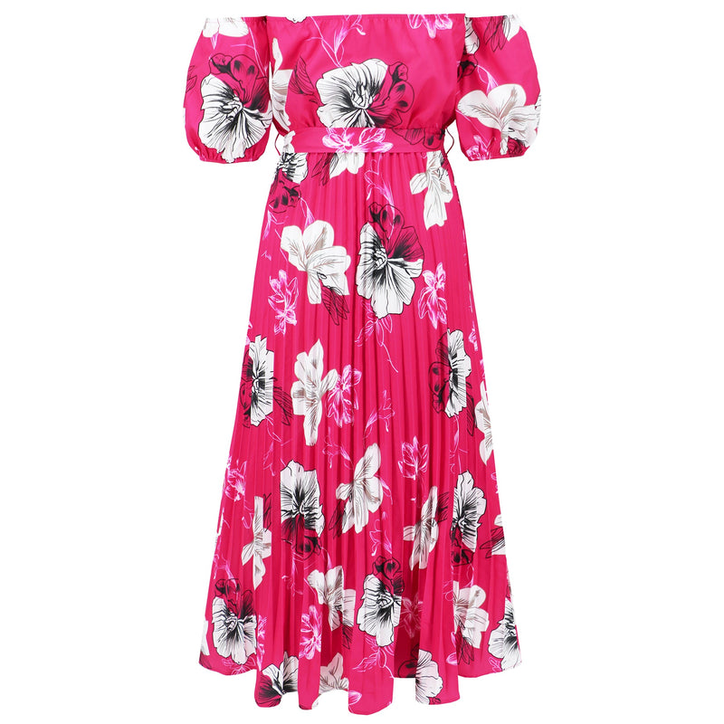 Rosalie Off the Shoulder Plisse Maxi Dress - Rose