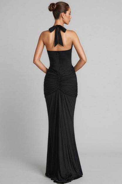 Patricia Black Deep V-neck Backless Maxi Dress