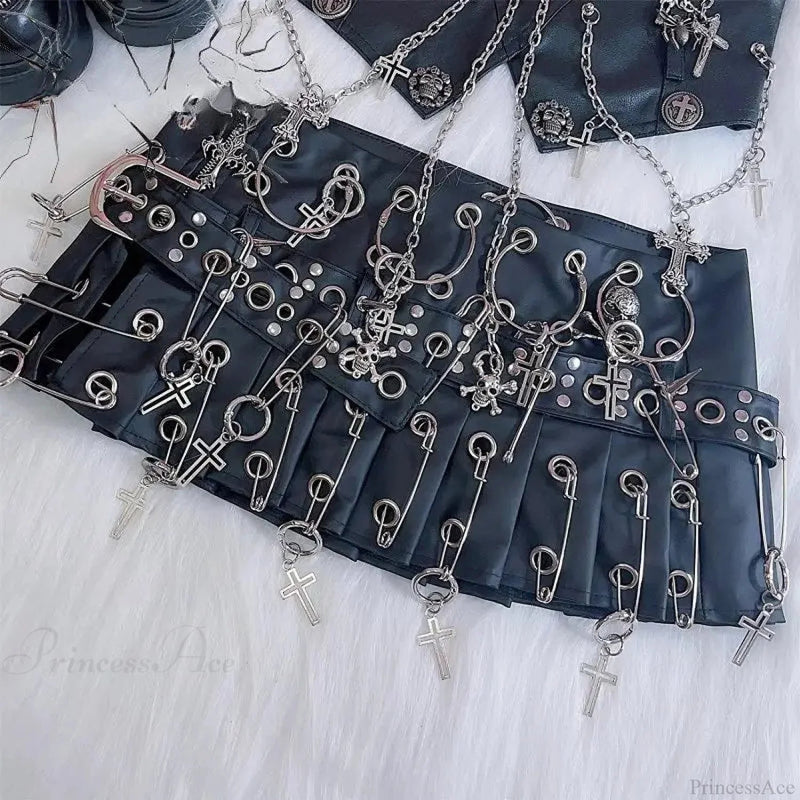 Round Cross Stick Synthetic Leather Skirt