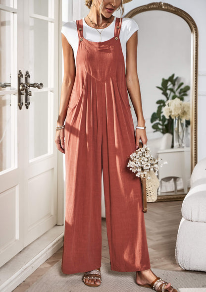 Linette Wide Leg Linen Overalls - Rust