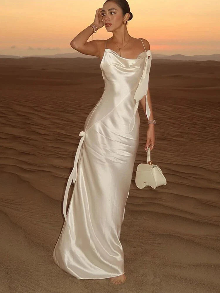 Ribbon Silk Sling Backless Long Dresses