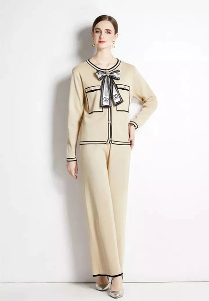 Apricot - Knitted Cardigan Two Piece Set
