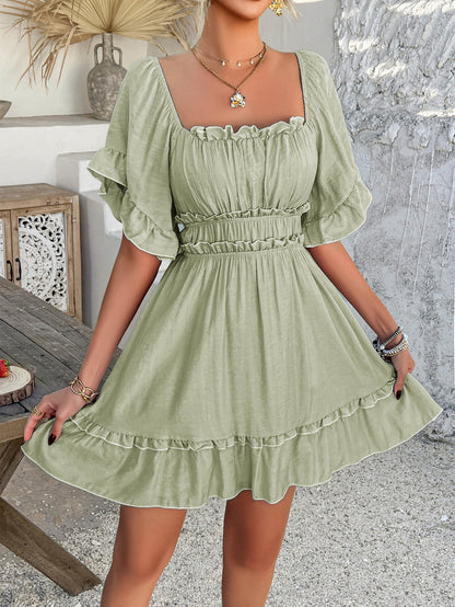 Pure Essence Smocked Babydoll Mini Dress - Sage
