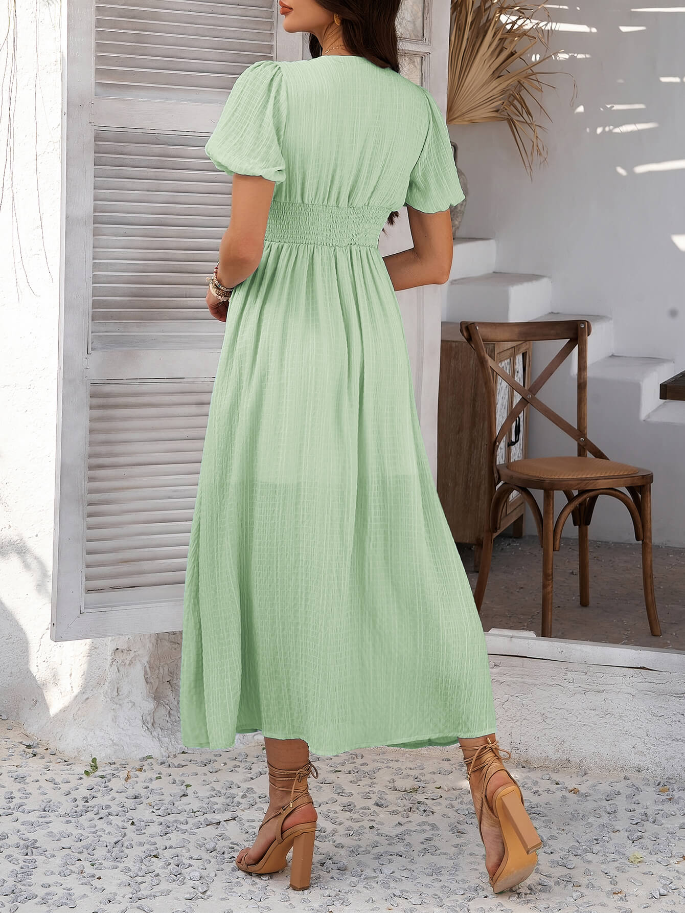 Coriene Short Puff Sleeve Maxi Dress - Sage