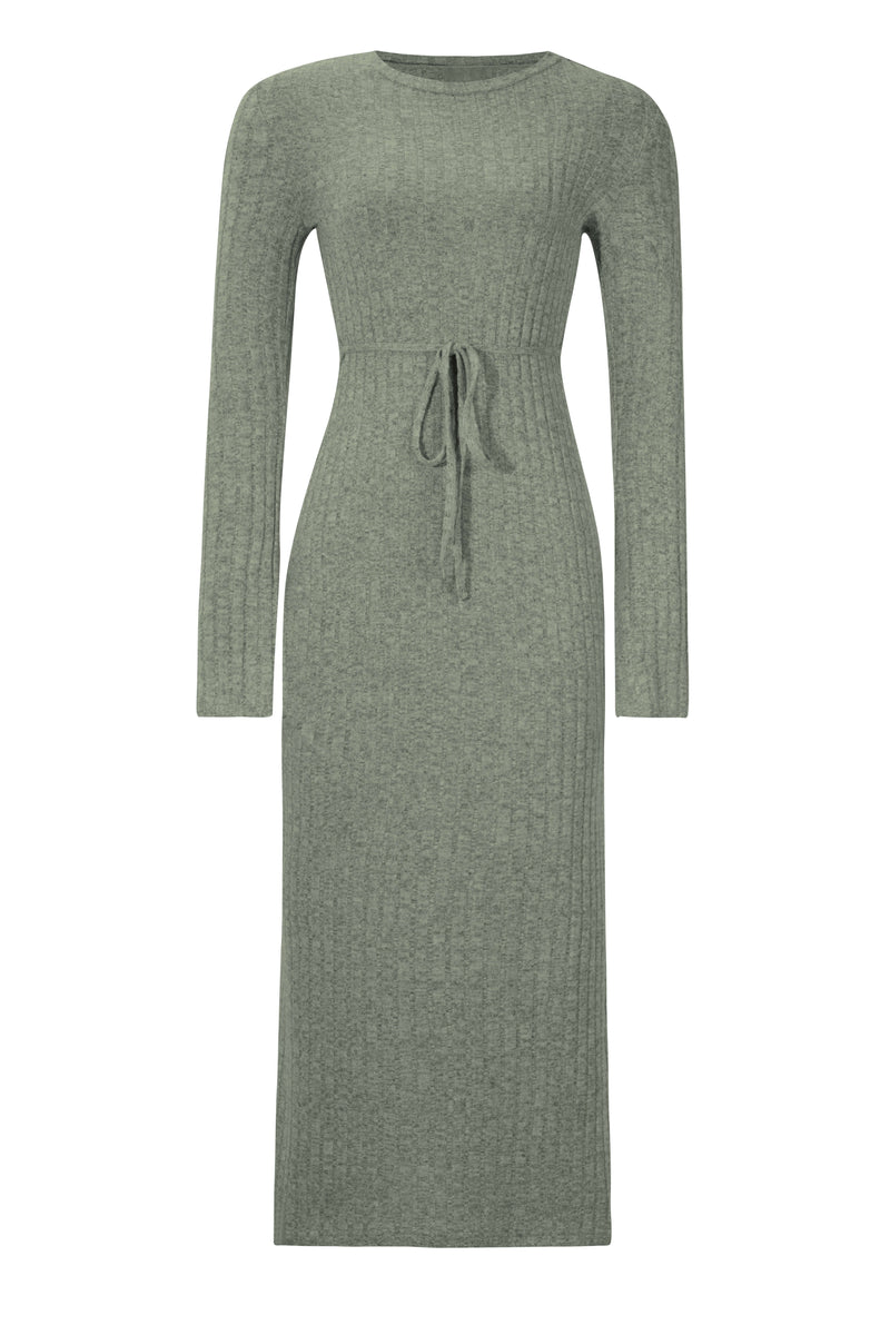 Kaylen Long Sleeve Ribbed Knit Maxi Dress - Sage
