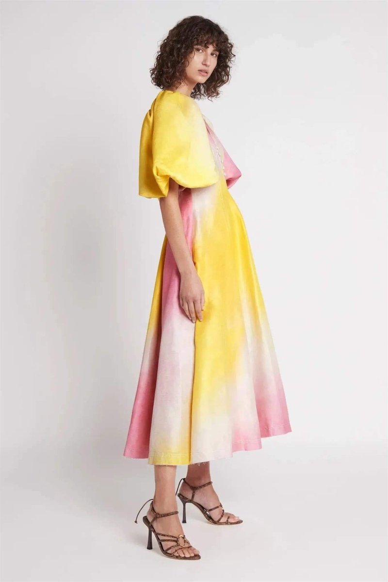 Salome Puff Sleeve V-neck Midi Dress