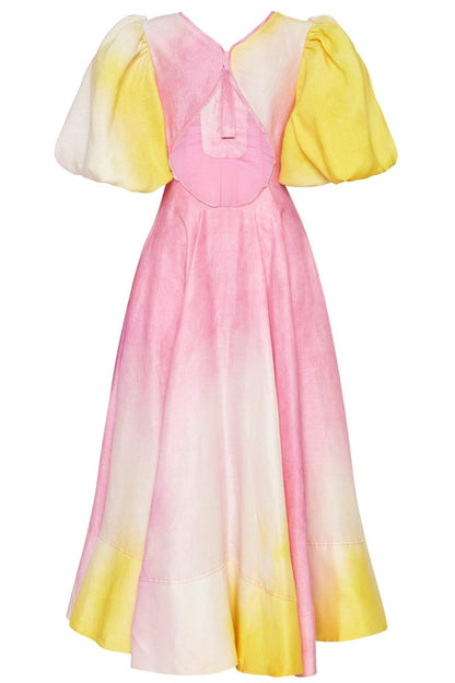 Salome Puff Sleeve V-neck Midi Dress