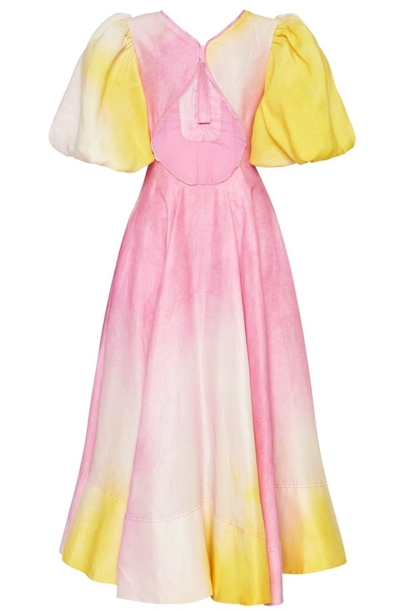 Salome Puff Sleeve V-neck Midi Dress