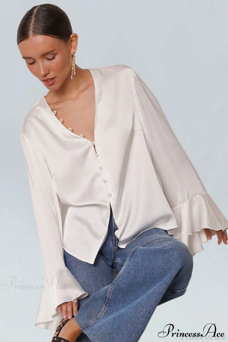 Satin Ruffled Color Blouse