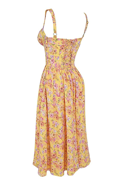 Tatiana Yellow Print Midi Dress