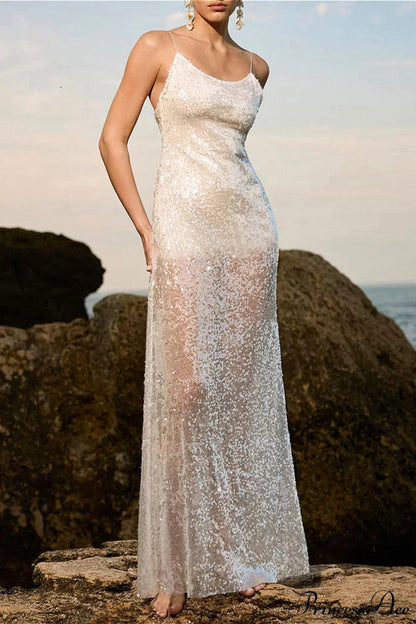 Sequin Backless Cami Stylish Maxi Dress