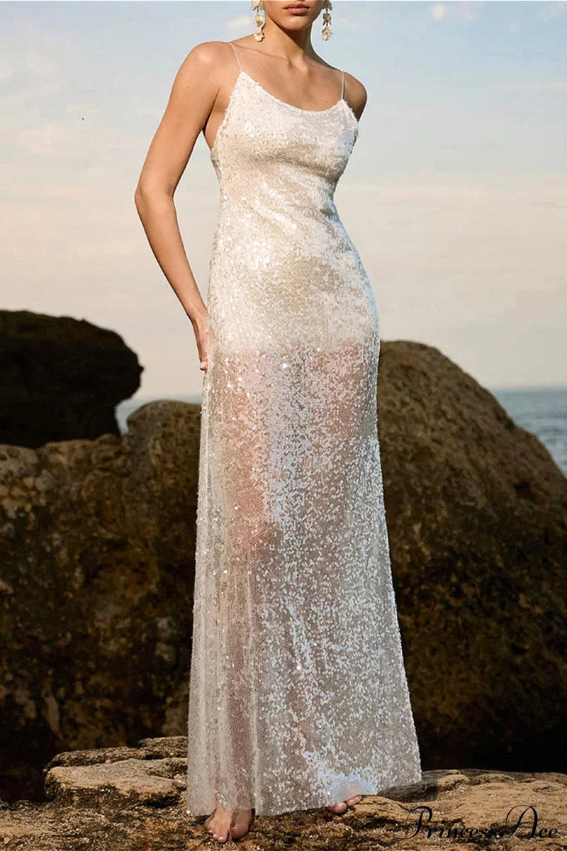 Sequin Backless Cami Stylish Maxi Dress
